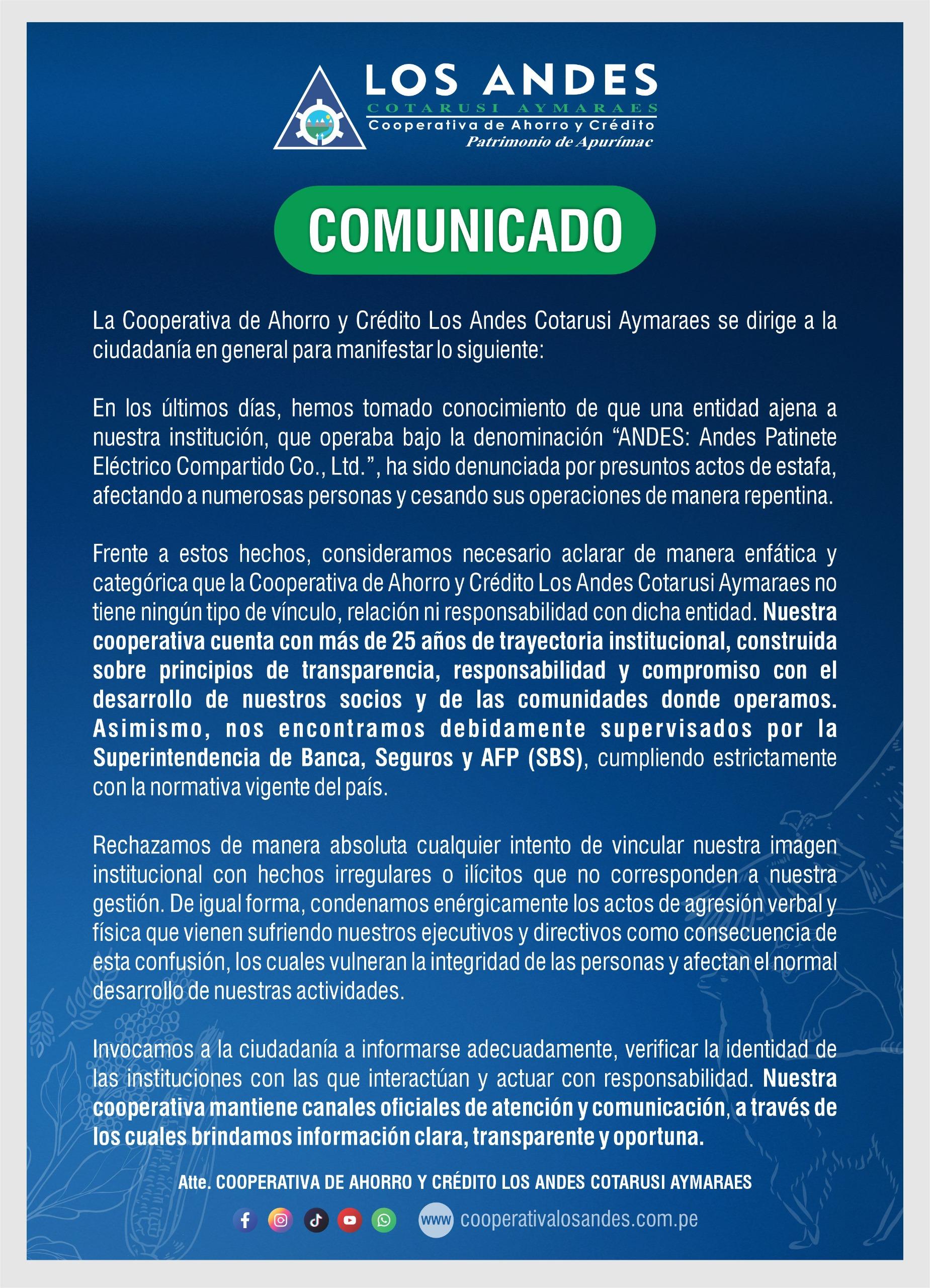 Comunicado a la opinión pública